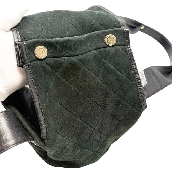 CHANEL Vintage 2006 CC Logo Shearling Tote Bag Handbag Black Gold Suede [106429] - Picture 10 of 14